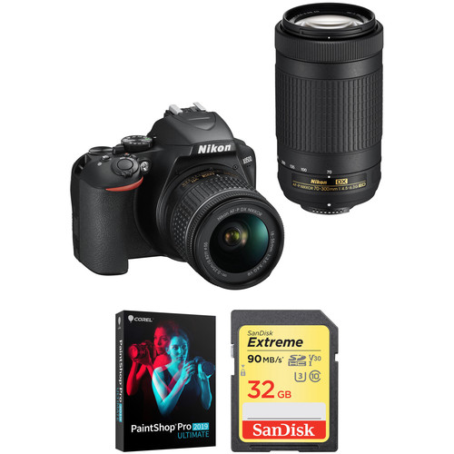 Cámara réflex digital Nikon D3500 con kit de lentes y accesorios de 18-55 mm y 70-300 mm